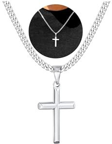 Esrael Silver Cross Necklace for Men Cross Chain Neckalce Mens Silver Chain Necklaces 5mm Cuabn Link Chains with Cross Pendant for Men Jewelry Gifts for Him 24inch