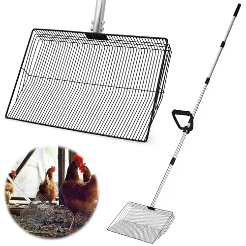BOODPET Paletta per escrementi di animali domestici extra large, manico lungo 173 cm con impugnatura a D, pala in metallo larga 38 cm per pollaio, giardino, cuccia per cani, conigliera - paletta