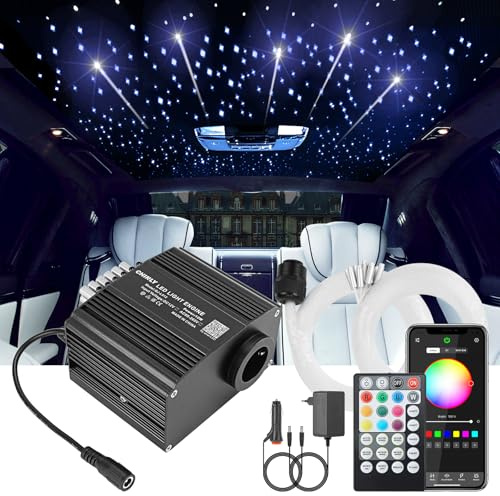 CHINLY 12W Meteor Sternenhimmel Auto Glasfaser Licht mit Shooting Star, RGBW Bluetooth APP & Fernbedienung, 300pcs*0,75mm*3m Glasfaser-Deckenleuchten Kit für Auto/Decke/Kino