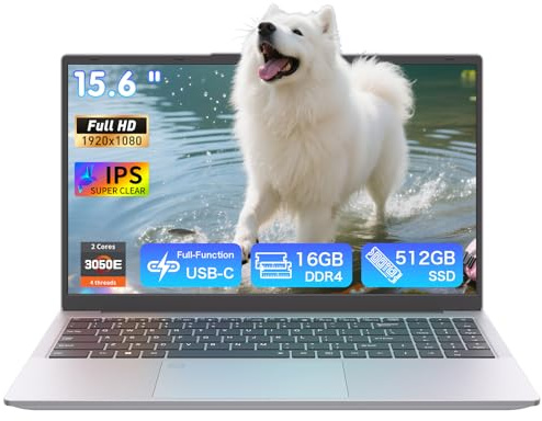 Auusda 15.6” Full HD Laptop, 16GB RAM 512GB SSD, Compatible with Win11, Backlit Keyboard, Fingerprint Unlock, Lightweight Student Laptop for Study & Office, USB-C, Long Battery Life, Gray