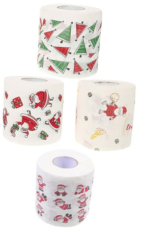 DECOMELODY 4 Rollos Papel Higiénico Navideño con Decorados con Motivos de Navidad para Baños y Decoración de Mesas Festivas Hogares y Restaurantes