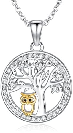 REDSUN 925 Sterling Silber Herz Eule Kette Damen 18K Vergoldet Two Tone Eulen Gold/Roségold/Schwarz Anhänger Schmuck Set für Freundin Frau Mutter Mädchen Tochter Geburtstag