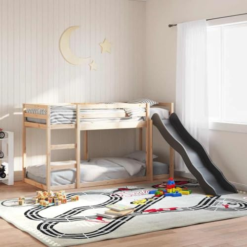 Qnhdfrt Wooden Bunk Bed with Slide 205.5 x 87.5 cm Solid Pine, Grey Plastic Slide, Ladder, No Mattress, 80 x 200 cm fit, Kids Bedroom