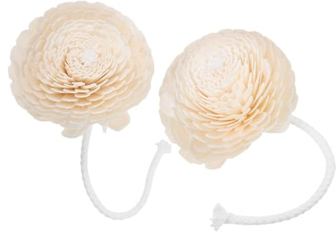 Weihnachten Feier Duftblume für Aroma Öl Diffusor, 2 Stück Beige | Austauschbare Blütenköpfe, Baumwollkordel mit Holzstiel, für Yoga Räume und Flakons