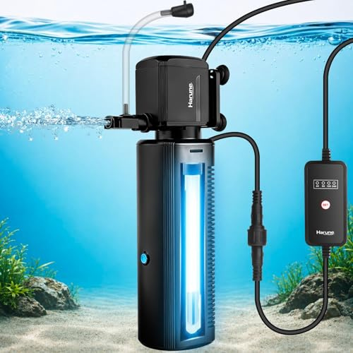 Harune 800L/H UV Filter for Fish Tanks with Timer,Turns Green Water to Clear,Fish Tank Filter Pump for 66-164L, Independent UV Control and Visible UV Indicator,for Freshwater & Marine