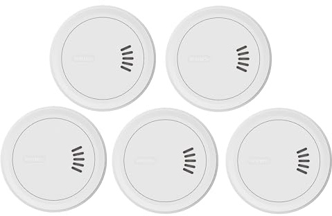 ABUS Rauchmelder Prefira Mini, 5er Set - Q-Label zertifizierter Mini-Rauchmelder mit 10-Jahres-Batterie, Fehlalarmreduzierung, 2-LED-Raucherkennung, adaptiver LED-Helligkeit, Magnethalter und Klebepad