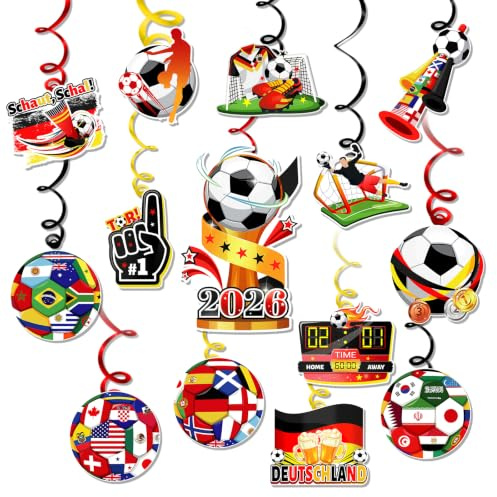 DPKOW Hängedeko Deutschland 2026 WM Spiral Luftschlangen Deko Fußball WM 2026 Deckenhänger Aufhängen Wirbel Deutschland Flaggen Deko Weltmeisterschaft Fubball Mannschaft
