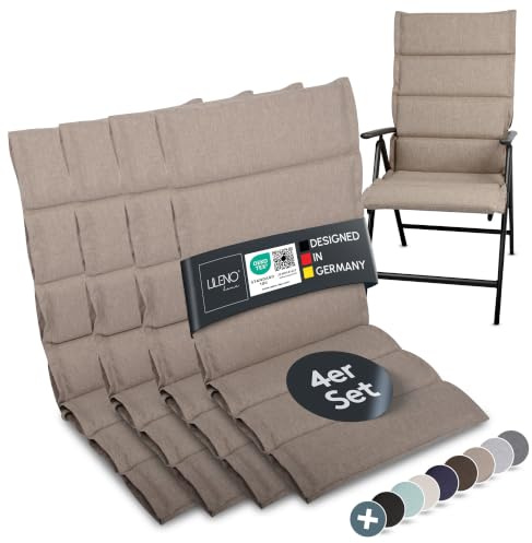 LILENO HOME Gartenstuhl Auflagen als [4er Set - Hochlehner] in Taupe | bequeme Liegen als Sitzauflagen für Gartenmöbel - Stuhlkissen für Gartenstühle und Klappstühle