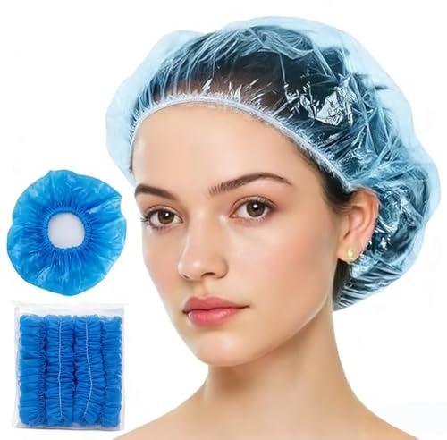 100 Pcs Disposable Shower Caps, 42cm Large Waterproof Shower Cap, Elastic Shower Caps,Hair Cap for Women, Home, Spa, Salon,Hotel and Travel
