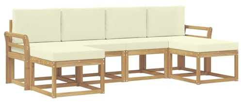 vidaXL Outdoor-Sofagarnitur mit Kissen 6 pcs Weiß und Creme Polyester, Modernes, wetterfestes Sofa-Set für draußen, stylische Gartenmöbel, minimalistische Lounge für Coole Entspannung im Garten