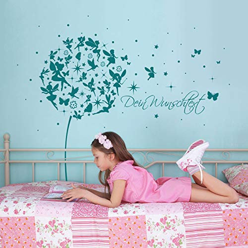 Wandtattoo Wandaufkleber Pusteblume Elfen Feen Schmetterlinge Wunschtext M2056 ilka parey wandtattoo-welt® - ausgewählte Farbe: *kupfer* ausgewählte Größe: *M - 126cm breit x 120cm hoch*