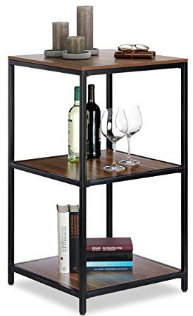 Relaxdays Quadratisches Standregal, 3 Ablagen, Metall-Rahmen, modernes Allzweckregal, HxBxT: 90 x 50 x 50 cm, Holzoptik
