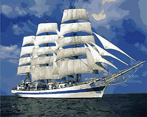 ABEUTY Wandkunst Segelboot Ozean Himmel Malen nach Zahlen, DIY Ölgemälde auf Leinwand Gemälde 40x50cm