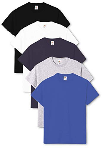 Fruit of The Loom Men's Valueweight Short Sleeve T-Shirt Pack of 5, Black/White/Deep Navy/Heather Grey/Royal Blue, XX-Large