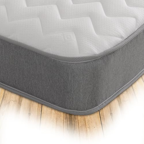 Starlight Beds Essentials Zig Zag European Double Mattress with Springs and Memory Foam. 7.5 Inch Budget Mattress. Grey, Soft Firmness (140x200x19cm)