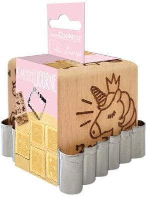 ScrapCooking 5123 - Sello de madera con diseño de unicornio, con 1 cortador, cortador de galletas y cubos decorativos con 5 caras grabadas en relief-molde decorativo