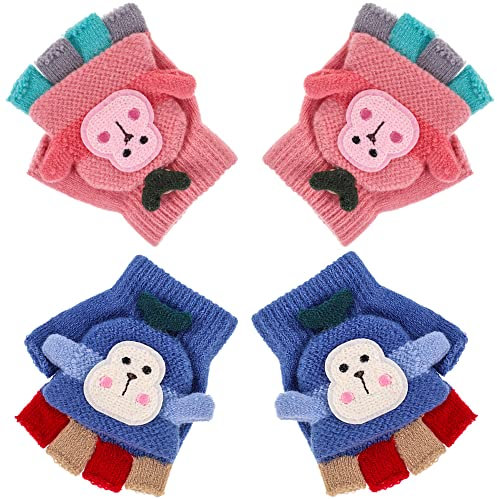 Auidy_6TXD 2 Paar Kinder Halbfinger Handschuhe Warme Winterhandschuhe für Mädchen und JungenFingerlose Fingerhandschuhe mit Flip Top Jungen Mädchen Winter Handschuhe, 1-5 Jahre