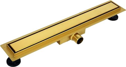 VBChome Duschrinne Gold 80cm Edelstahl doppelseitige Ablauf Bodenablauf Selbstreinigender Siphon mit Geruchsstop für Badezimmer Duschablauf sehr flach Komplettset