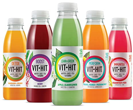 Vithit Vitamin Drink Variety Pack - 3 Lean & Green, 3 Detox, 2 Immunitea, 2 Perform, 2 Boost | Vegan, Low Sugar, Low Calories, Vitamin Soft Drink | 100% RDA of 8 Vitamins (500ml x 12 Bottles)