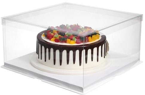 Clear Cake Box 12 inch Transparent Cake Box, Large Cake gift Box with Lid and Board, Plastic Cake Display Box, 35.3 x 18 CM, Bakery Packaging Box for Birthday Party Wedding Cakes Dessert Gifts
