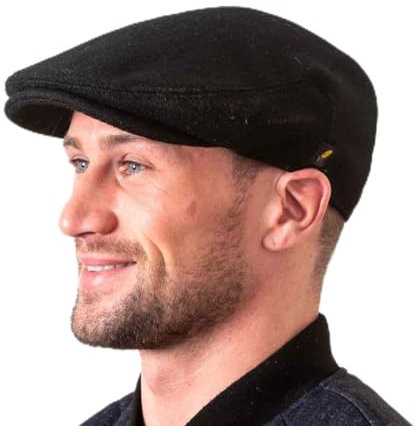 Hatman of Ireland Authentische Tweed Flachkappe für Herren 100% Donegal Tweed Fischgrätenmuster handgefertigt Hergestellt in Irland