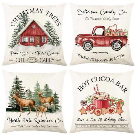 Weihnachtsdeko Innen Weihnachtskissen Kissenbezug 4er Weihnachten Deko Weihnachtskissenbezug 40x40 cm Christmas Decorations Weinachtsdekorationen Weihnachts Kissen Kissenbezüge Kissenhüllen Dekokissen