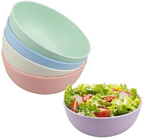 Rongxze 5 Pièces Bols Plastique, Bols de Céréales, Légers Bol Petit Dejeuner, Bol à Soupe, Reutilisable Saladier Plastique pour Enfants et Grands, NO BPA