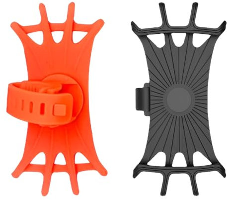 EIROVYA 2 Packs Supporto Telefono Bicicletta e Motociclo, Universale Porta Cellulare 360° Rotabile in Silicone per Manubrio (Nero e Arancione)