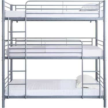 Habitat et Jardin Lit superposé en métal Triple Havin - 90 x 190 cm - Gris