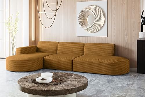 Kaiser Möbel - Sofa L Form - Ecksofa Cord - 296 cm lang, 165 cm breit - Wohnzimmer Couch Extra Groß, Bequemer Sitz mit gewellten Federn und HR Schaum - Modena Sofa Senffarbe - Ottomane Links