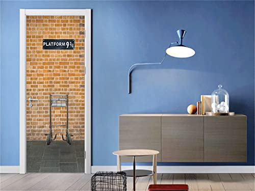 FLFK 3D Platform 9 3/4 Door Stickers Peel and Stick,Removable Door Wallpaper Wall Murals for Home Bedroom Decor 33.4x84.6