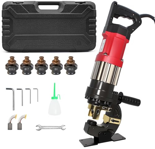 1400W Electric Hydraulic Hole Puncher, 22T Heavy Duty Hydraulic Hole Punch for Metal, Portable Punching Machine with 5 Dies - Precise Drilling for Aluminum Copper Plate Angle Iron Steel, MHP-20