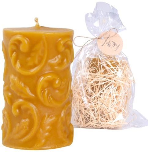 BeesWax World Bienenwachskerzen – Handgefertigte Deko-Stumpen in 6 Designs – 100% reines Bienenwachs – Rauchfrei & langlebig – Geschenkidee & Wohnakzent (Wellen: Höhe 14 cm, Ø 8 cm)