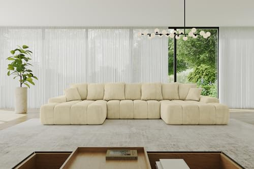 ALTDECOR Ecksofa mit Schlaffunktion U-Form ENSI-U 353x164x69 - Beige | Corner Sofa Bett Eckcouch Couch Wohnlandschaft Cauchsofa