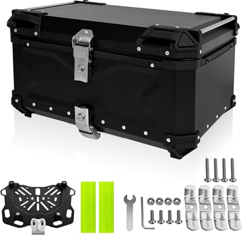 Fsehyue Motorcycle Top Case 65L Universal Aluminum Alloy Motorbike Tail Box Motorcycle Trunk with Leather Lining and Security Lock Waterproof Detachable Motorcycles Top Box Fit for Most Motorcycles