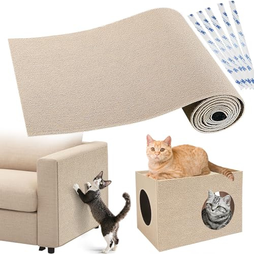 Gimars 40×200cm Thickened Self Adhesive Cat Scratching Mat, DIY Cuttable Climbing Wall Scratch Pad, Anti Scratch Furniture Protector for Sofa, Wall, Floor, Carpet (Khaki)