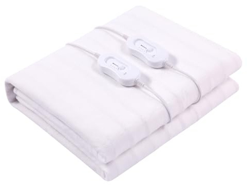 Scaldaletto Elettrico Matrimoniale 160 x 140 Cm in Poliestere 100% Coperta Elettrica Riscaldante Con 2 Telecomandi Indipendenti 3 Livelli Di Temperatura Timer Sistema Anti Surriscaldamento Bianco