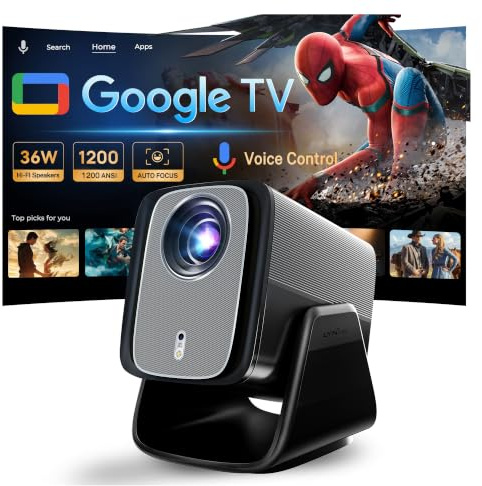 Google TV-Licensed Projector, 2000 ANSI, 4K Input Support, 36W Dolby Audio | Native 1080P Projector with WiFi and Bluetooth, Voice Remote, AI Auto Focus, 125% sRGB HDR10+, 90° Stand, 200 Display X5Pro