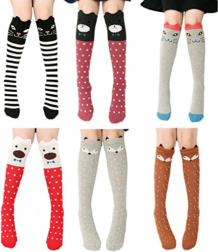 CISMARK Mädchen Kniestrümpfe 6 Paar für Kinder Geschenke Lange Lustige Kindersocken Tier Baumwolle Socken 3-12 Jahre