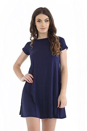 GW CLASSY OUTFIT Women's Cap Sleeve Swing Dress Ladies Casual Summer Dresses Plain & Printed Midi Swing Dress UK Size 8-26 (8-10, Navy Blue)