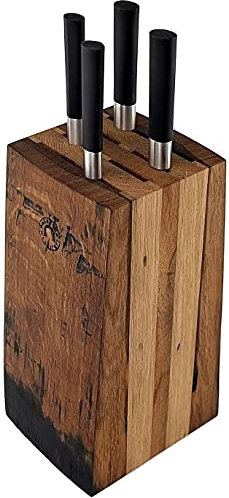 exklusives Messerblockset KAI Wasabi Black 67-W18 | ultrascharfes Kochmesser-Set | Kochmesser +Allzweckmesser + Officemesser + Brotmesser +massiver Messerblock aus alten Fassdauben (Eiche)