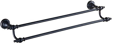 BOATX Antik Schwarz Handtuchstange Bad Doppel Handtuchhalter Wandhandtuchhalter Wandmontage aus Messing Öl Eingerieben Bronze Gebürsteter Länge:62cm (Doppel Handtuchstange)