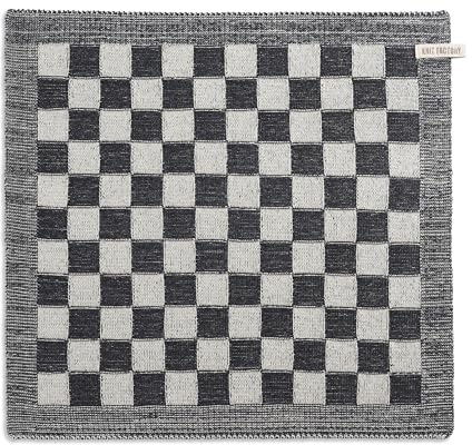 KNIT FACTORY - Küchentuch Block - Ecru/Anthrazit - 50x50 cm | Gestricktes Küchentuch - Handtuch Küche - Küchentextilien - Küchenhandtuch aus Baumwolle - Spülhandtuch - Blockmuster