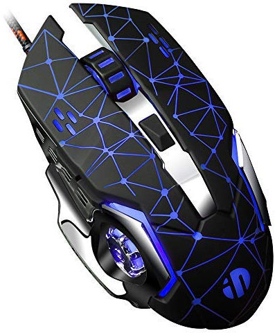 inphic Souris Gamer, Silencieuse 4800 DPI Souris de Jeu USB Optique 6 Boutons Souris Gaming Filaire Ergonomique Gaming Mouse PC Haute Précision avec Réglable DPI pour Windows 10/8/7,Mac - Noir étoilé