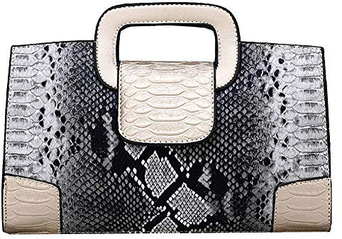 Milya Damen Leder Vintage Handtasche Clutch Henkeltasche Abendtasche Umhängetasche Ledertasche Schultertasche mit Schulteriemen (Schlange Muster Schwarz 2)