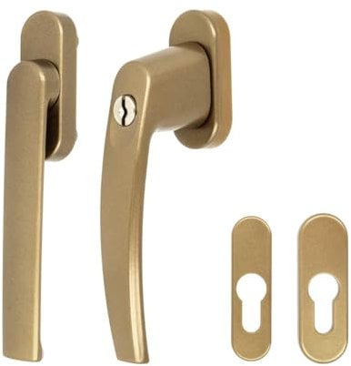 Alu Terrassentürgriff Paar mit Rosetten - Flachgriff für Rollladen - abschließbar, Farbe:Gold F4