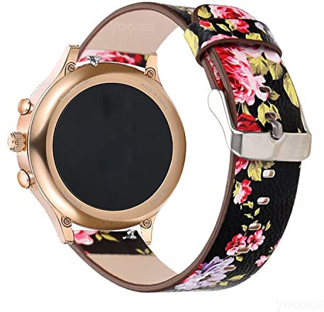 Abanen Watch Bands for Fossil Women's Gen 6 / Gen 5E, Floral Genuine Leather Quick Release Wristband Strap (Black)