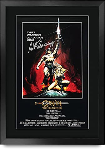 HWC Trading Conan the Barbarian Arnold Schwarzenegger Los Regalos Imprimieron La Imagen Firmada Del Autógrafo Para Los Fans De La Memorabilia De La Película - A3 Enmarcado