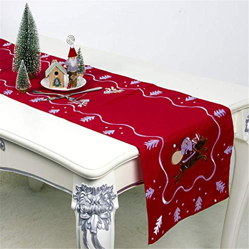 Molinter Tischläufer Weihnachten Tischband Baumwolle Leinen Tischdecke Desktop für Esszimmer Küche Dekoration 180X35CM (Rot)