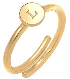Elli Ring Damen Buchstabe L Kreis Verstellbar Basic in 925 Sterling Silber Vergoldet